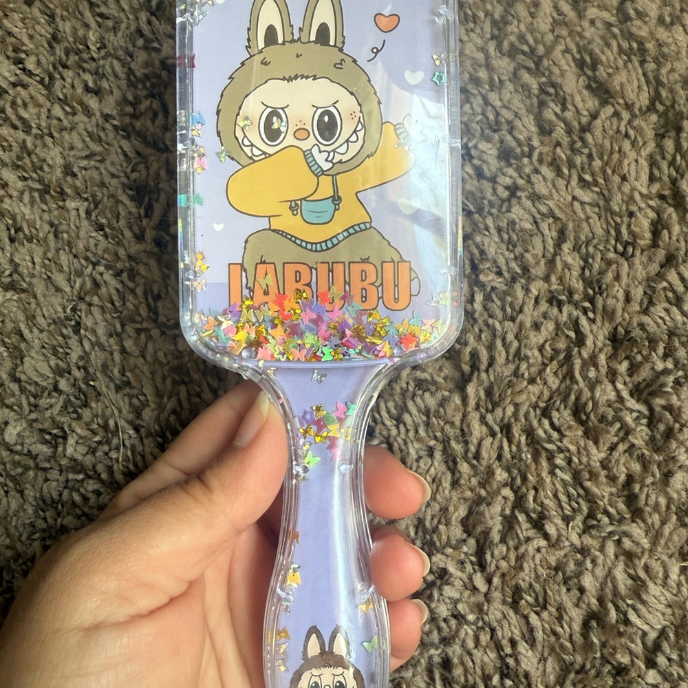 Cute Purple Labubu Hairbrush with Glitter